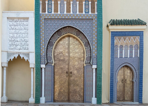 Three ornate typical Moroccan doorways