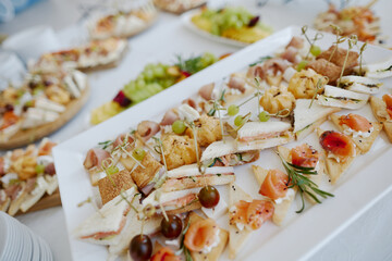 snacks and fruits in the restaurant at sunset