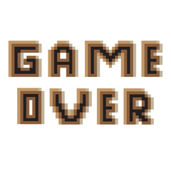 Game over with pixel art on white background.