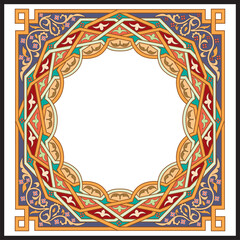 Arabic arabesque design greeting card. Islamic ornamental colorful detail of mosaic.Vector illustration.