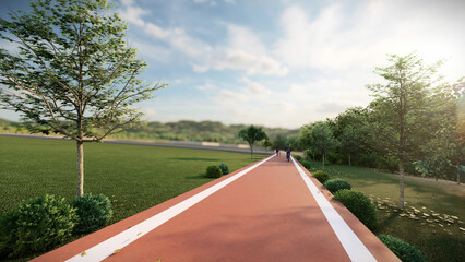 Ciclovia em área verde de dia ensolarado © Joo