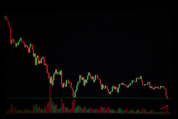 Close up shot on digital screen Candlestick Chart of stock market change and volatility prices profit or loss
