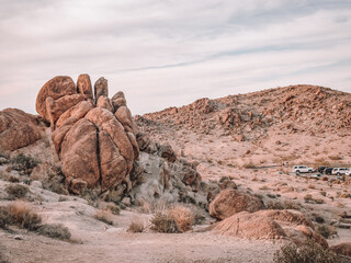 Giant  Unique Rock Formation in Twenty-nine Palms. Breathtaking Desert View.