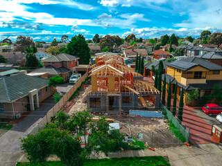 Construction of Brick Veneer town houses in Suburban Melbourne Victoria Australian Suburbia 