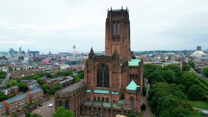 Fototapeta na wymiar Liverpool Cathedral from above - aerial view - drone photography