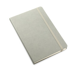 Closed grey office notebook isolated on white