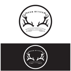 Hunter deer antler logo vector illustration design with slogan template