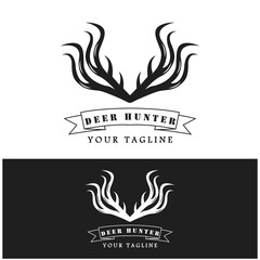 Hunter deer antler logo vector illustration design with slogan template