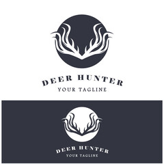Hunter deer antler logo vector illustration design with slogan template