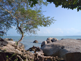 Beautiful Tropical Teluk Gembira Beach in Belitung. Membalong, Belitung island, Indonesia. 