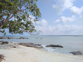 Beautiful Tropical Teluk Gembira Beach in Belitung. Membalong, Belitung island, Indonesia.