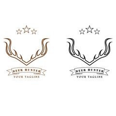 Hunter deer antler logo vector illustration design with slogan template