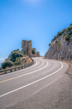 Mount Lemmon, Arizona- Scenic Overlooking View On A Rest Stop Beside A Winding Road