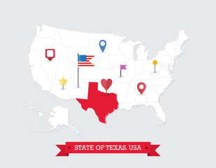 Texas State map highlighted on USA map