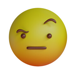 Fototapeta premium 3d render yellow emoji raised eyebrow emoticon icon