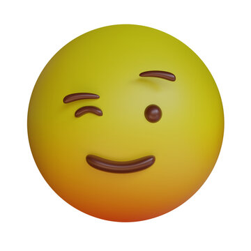 3d render yellow emoji winking emoticon icon