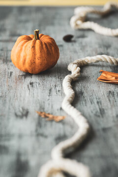 Natural Imperfect Pumpkin on Rustic Tabletop