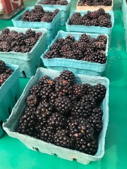 Fresh Blackberries on sale at the farmer's market.
