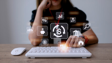 Working woman using a computer to Concept of fund financial investment management portfolio...