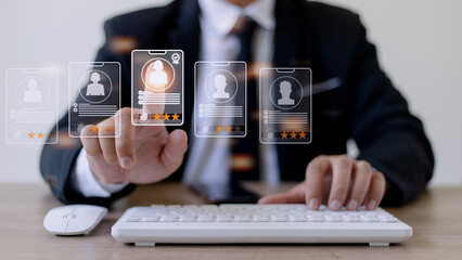 Human Resources HR management Recruitment Employment Headhunting Concept, Human Resources uses computers to search and select job applicants The process of selecting people to join the work of HR.