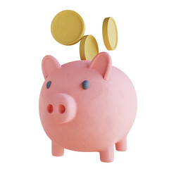 3D illustration piggy bank and coins