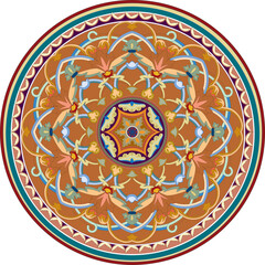 Arabic arabesque design greeting card. Islamic ornamental colorful detail of mosaic.Vector illustration.