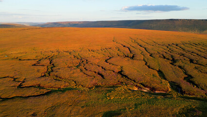 Sunset over Snake Pass in the Peak District National Park - drone photography