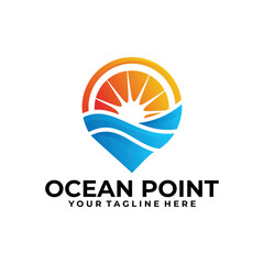ocean wave logo concept, sunrise, sunset point logo template