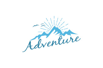 Rocky mountain logo adventure park outdoor typography with sunset illustration
