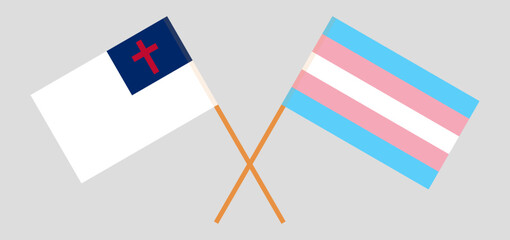 Fototapeta na wymiar Crossed flags of christianity and Transgender Pride. Official colors. Correct proportion