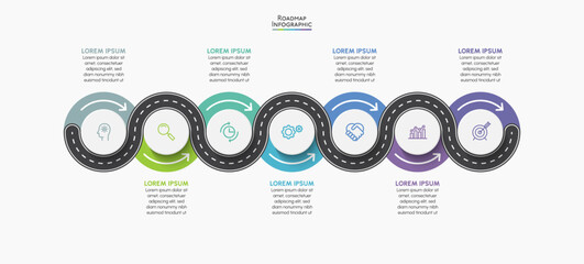 Business road map timeline infographic icons designed for abstract background template milestone element modern diagram process technology digital marketing data presentation chart Vector illustration