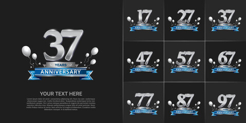 set of anniversary silver color and silver balloons can be use for celebration event