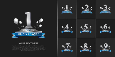 set of anniversary silver color and silver balloons can be use for celebration event