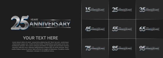 set of anniversary silver color can be use for celebration event