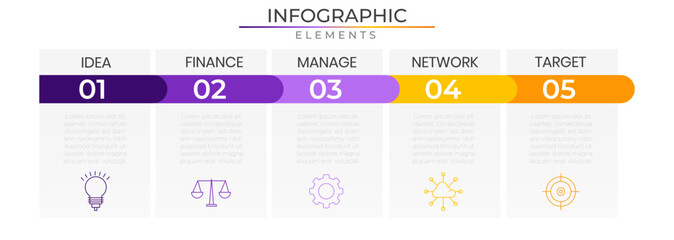Infographic elements concept design vector with icons. Business workflow network project template for presentation and report.