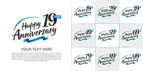 Fototapeta premium set of anniversary black color with blue ribbon can be use for celebration event