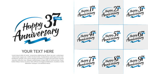 Fototapeta premium set of anniversary black color with blue ribbon can be use for celebration event