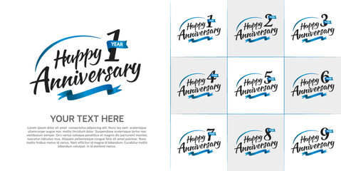 Fototapeta premium set of anniversary black color with blue ribbon can be use for celebration event