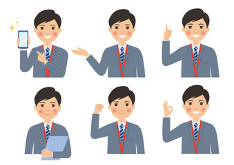 スマホ販売スタッフのポーズセット