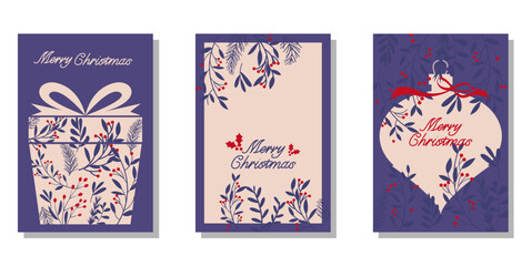 Set of Winter holiday frame. Christmas decoration frame collection. Merry Christmas decorative vector template. Vector illustration.