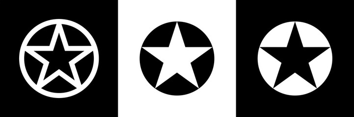 Icon star in a circle, trend, hit. Pictogram for web or marketplace, clothing category. Isolated raster illustration on a white background.