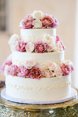 Multi tiered wedding cakes with blooms