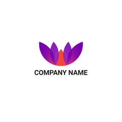 Floral logo design with purple and orange color gradations.