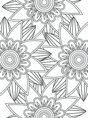 Doodle floral pattern in black and white. A page for coloring book: fascinating and relaxing job for children and adults. Zentangle drawing. Flower carpet in a magic garden