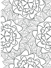 Doodle floral pattern in black and white. A page for coloring book: fascinating and relaxing job for children and adults. Zentangle drawing. Flower carpet in a magic garden