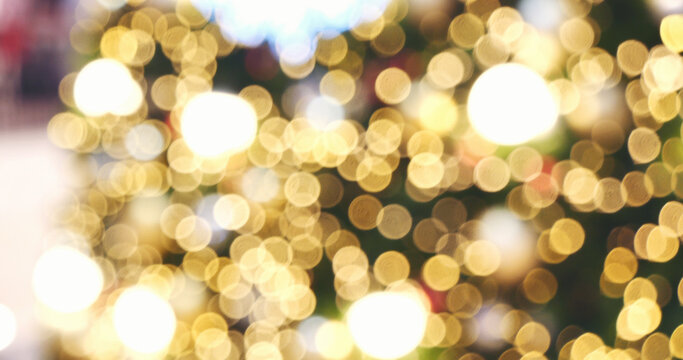 Blurred Background Golden Glitter Shiny Sparkling Banner. Happy Holidays Background For Template On Christmas Card Brochures Posters. Gold Bokeh Template For Digital Presentation Slideshow Background