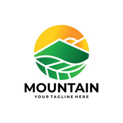 nature design concept, mountain, sunrise, sunset logo template