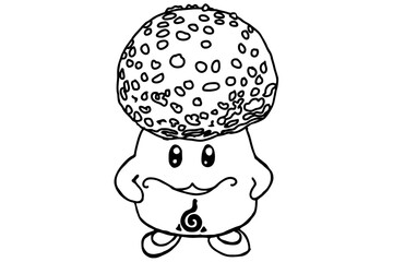 Cute Mushroom Character Line Art Vector