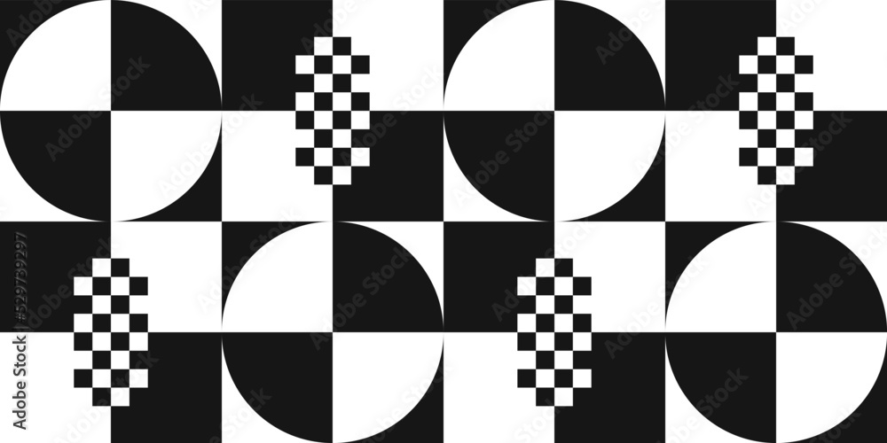 Poster checkered black and white surface of circles and small checkers. abstract geometric checkered surfac