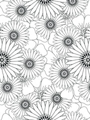 Doodle floral pattern in black and white. A page for coloring book: fascinating and relaxing job for children and adults. Zentangle drawing. Flower carpet in a magic garden